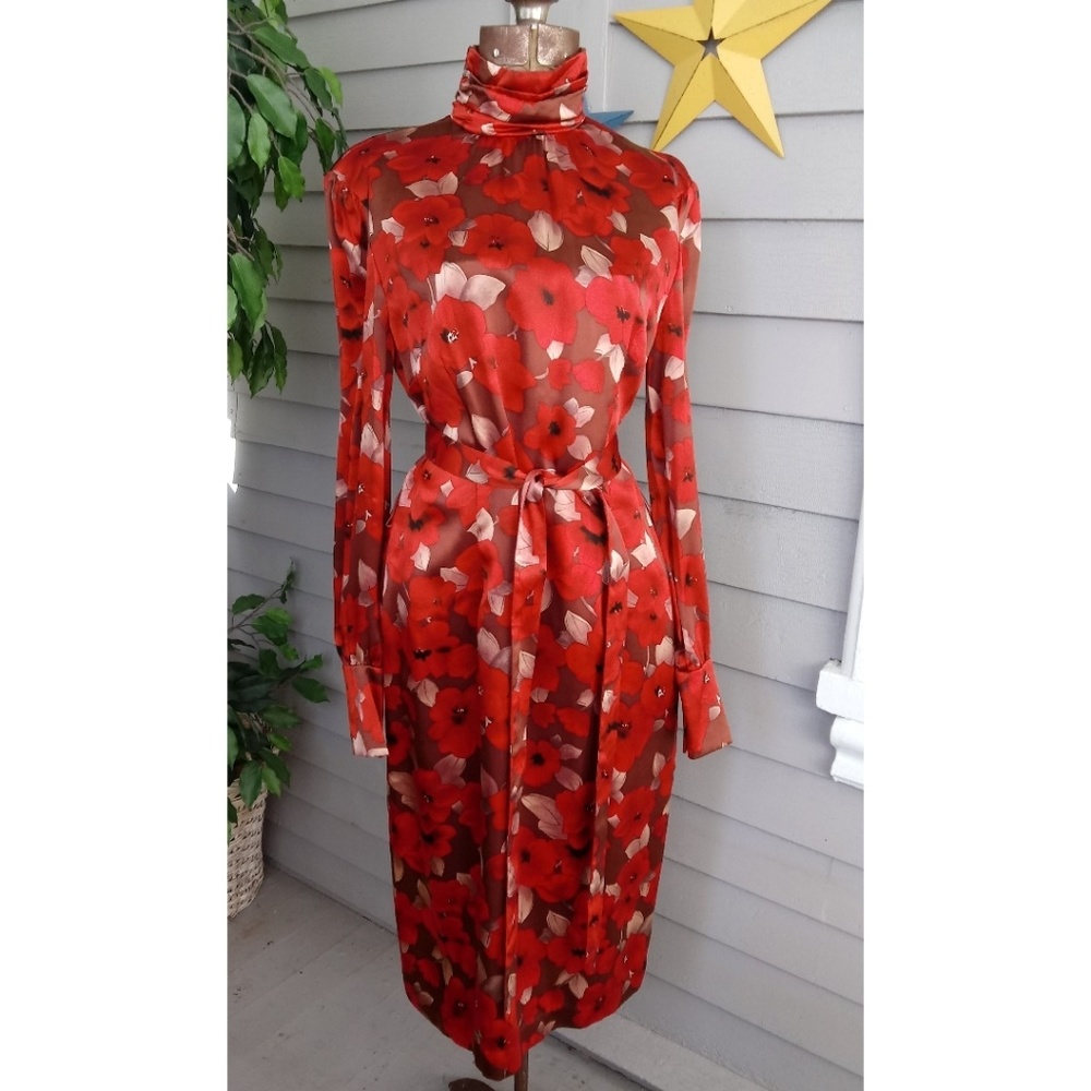 New Sara Campbell silk high collar red poppy dress